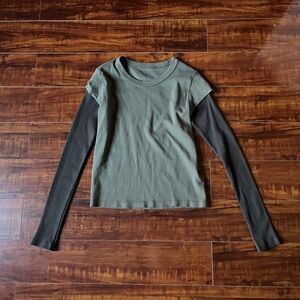 Brandy Melville Olive Green and Dark Gray Women's Top